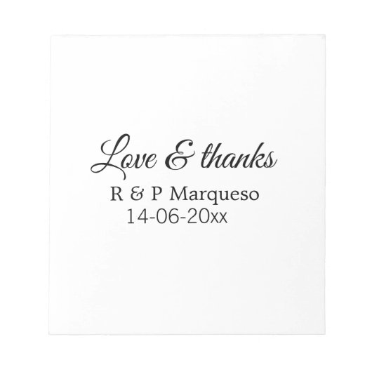 Love & bedankt add koppel name bruiloft add date y notitieblok (Voorkant)