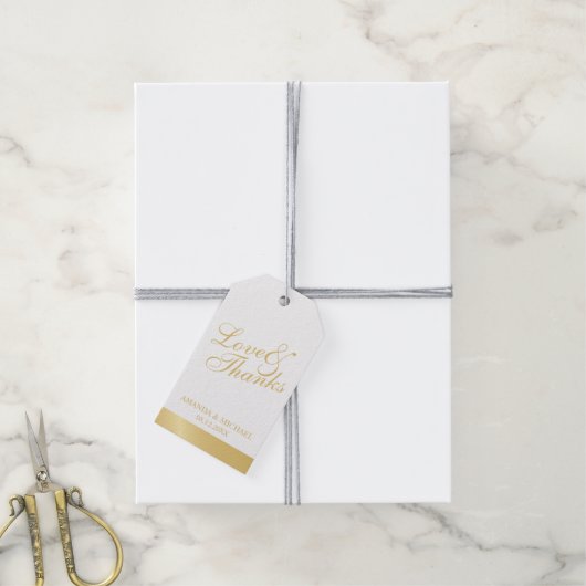 'Love & Bedankt White & Gold Elegant Wedding Favor Cadeaulabel (Met Touw)