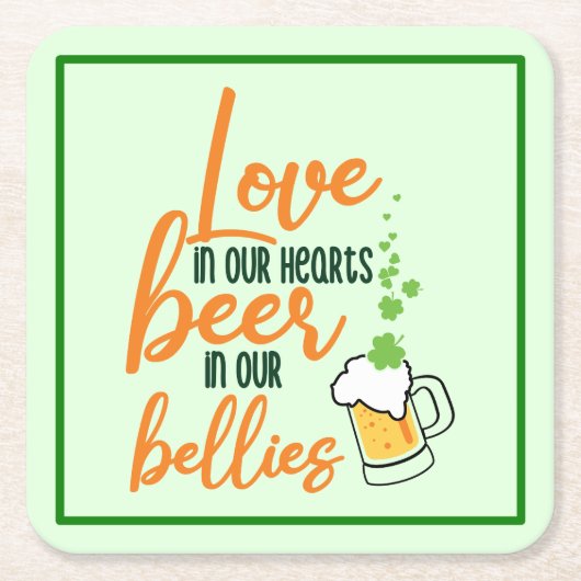 Love & Beer St. Patrick's Day Fun-61146 Hoodie Vierkante Kartonnen Onderzetter (Voorkant)