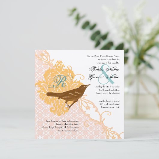 Love Bird Abriot, Robin Egg Blue Damask Kaart (Staand voorkant)