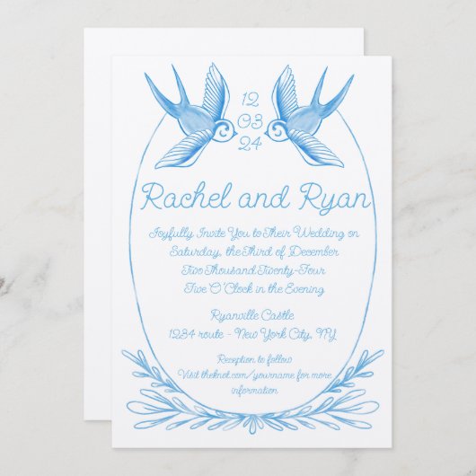 Love Bird Bruiloft uitnodigen Kaart (Voorkant / Achterkant)