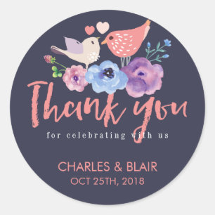 Love Bird Flower Your Script Wedding Sticker
