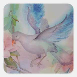 Love Bird in blauw en roze Vierkante Sticker