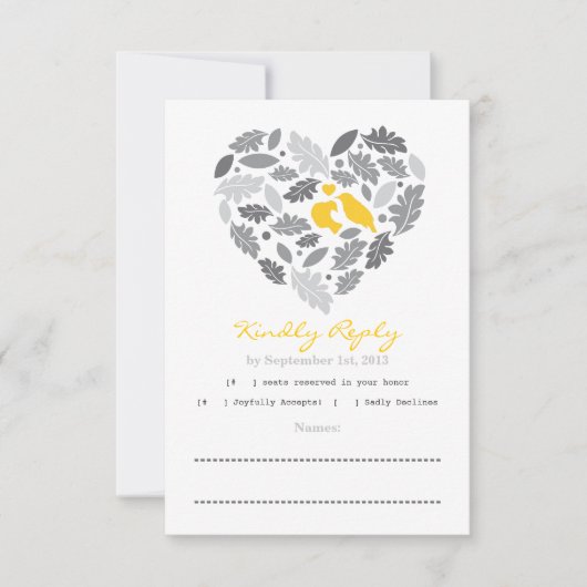 Love Bird Leaf and Heart RSVP Card Kaartje (Voorkant)