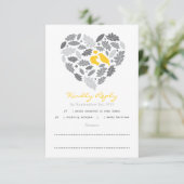 Love Bird Leaf and Heart RSVP Card Kaartje (Staand voorkant)