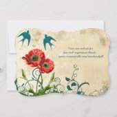 Love Bird Red Blauwgroen Lace Damask Poppy Wedding Kaart (Achterkant)