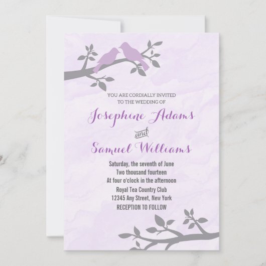 Love Bird Waterverf Wedding Invitation Kaart (Voorkant)