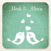 Love Birds Elegant Green Personalised Vierkante Kartonnen Onderzetter (Voorkant)