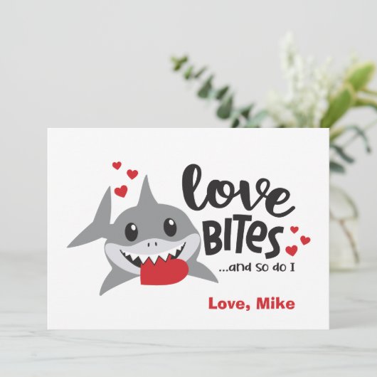 Love Bites | Dus ik Funny Shark Boy Valentijn Feestdagenkaart (Staand voorkant)