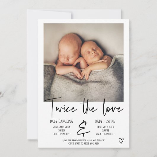 Love black script baby twins aankondiging (Voorkant)