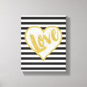 Love Black & White Gold Glitter Stripes Canvas Afdruk (Voorkant)