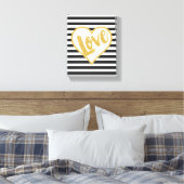 Love Black & White Gold Glitter Stripes Canvas Afdruk (Insitu (Slaapkamer))