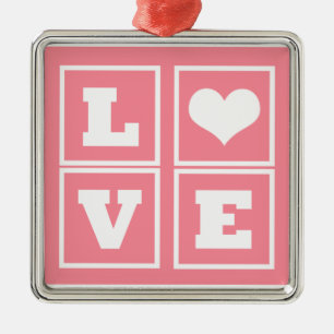 Love Blocks Premium Ornament, roze Metalen Ornament