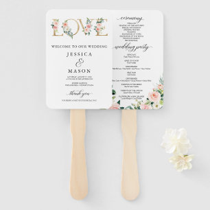 Love Blush Florals Wedding Programme Fan Handwaaier
