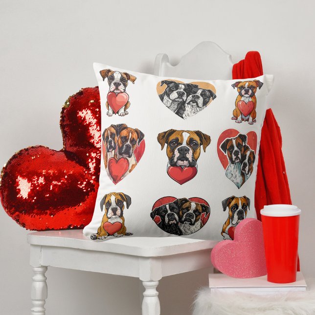Love Boxer Dog met hart Waterverf Kussen (Love Boxer Dog with Heart Watercolor Throw Pillow)
