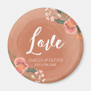 Love Brown Wood and Floral Rustic Wedding Magneet