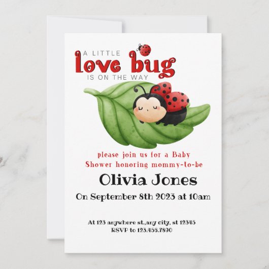 Love Bug Baby shower Kaart (Voorkant)