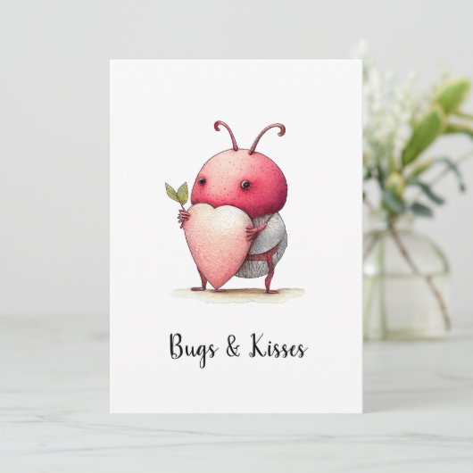 Love Bug Funny illustratie met hart waterverf Kaart (Staand voorkant)