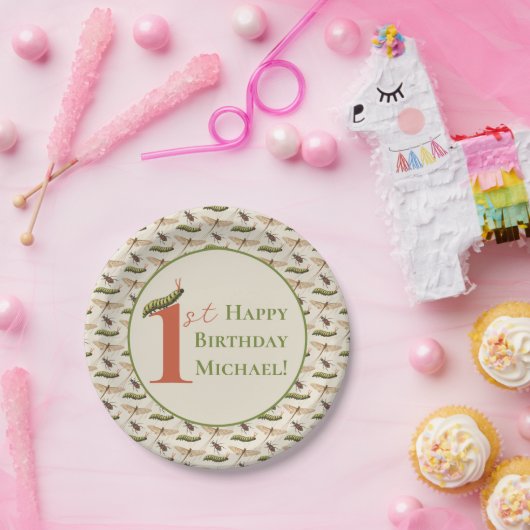 Love Bug Insect Custom Name 1st Birthday Papieren Bordje (Feest)