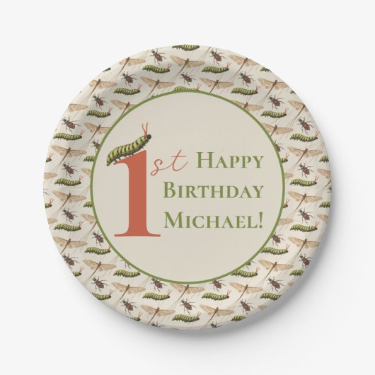 Love Bug Insect Custom Name 1st Birthday Papieren Bordje (Voorkant)