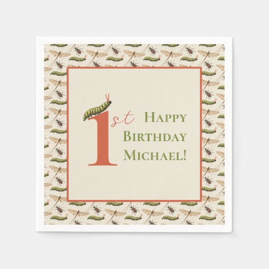 Love Bug Insect Custom Name 1st Birthday Servet (Voorkant)