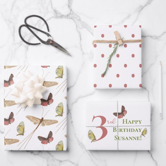 Love Bug Insect Custom Name Birthday Inpakpapier Vel (Voorkant)