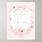 Love Bug Pink Bow Stripes Baby Shower Welcome Poster (Voorkant)
