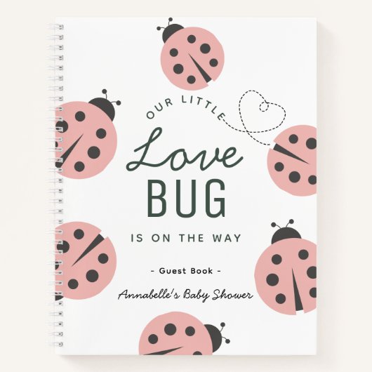 Love Bug Pink Ladybug Baby shower Gastboek Notitieboek (Voorkant)