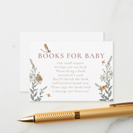 Love Bug Wildflower Books for Baby Shower  Informatiekaartje (Voorkant / Achterkant in situ)