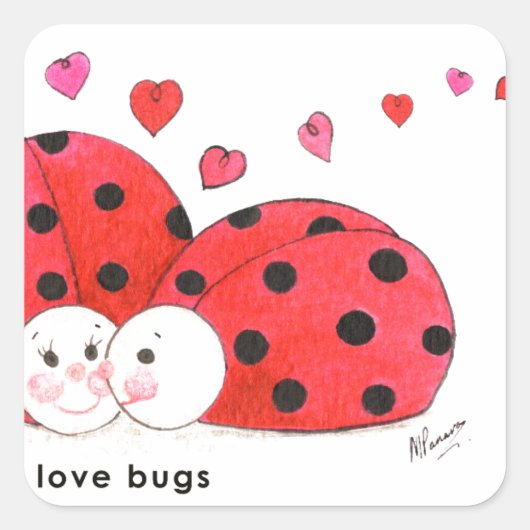 Love Bugs Vierkante Sticker (Voorkant)