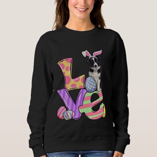 LOVE Bunny Border Collie Dog Easter Eggs Easter Da Trui (Voorkant)