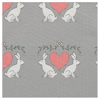Love Bunny & Hearts Custom Fabric Print - Grey Stof