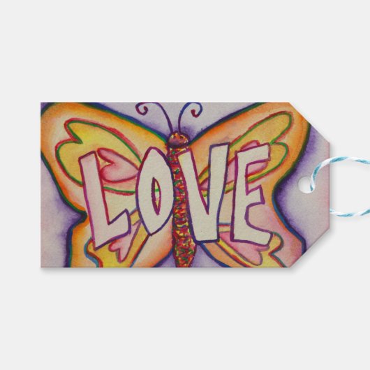 Love Butterfly Word Custom Kaart Gift Labels Cadeaulabel (Voorkant (Horizontaal))