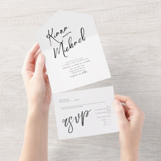 Love Calligraphy Wedding B&W ID940 All In One Uitnodiging (Afscheurbaar)