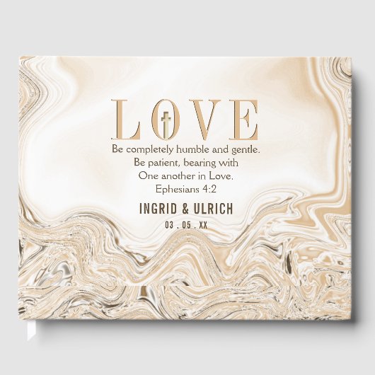 Love Caramel Marble Swirl Scripting Ephesians 4:2 Gastenboek (Voorkant)