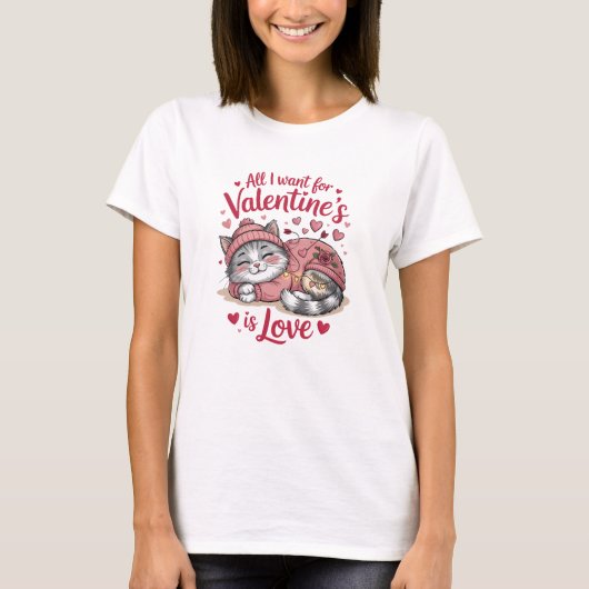 Love Cat Cozy Valentines Day T-shirt (Voorkant)