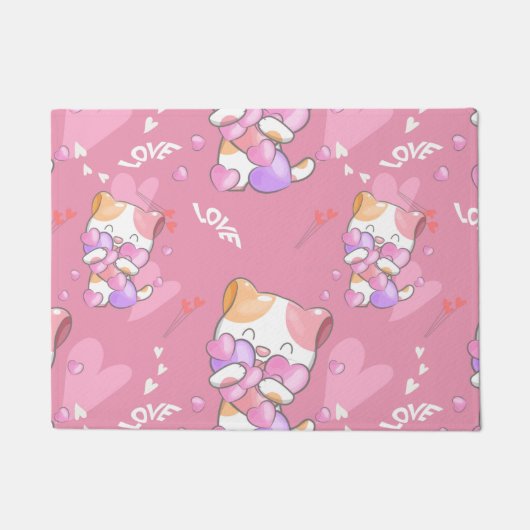 Love Cat Pattern Colorful Pets Animals Deurmat (Voorkant)
