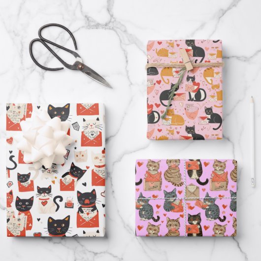 Love Cat Wrapping Papier Set (Recto)