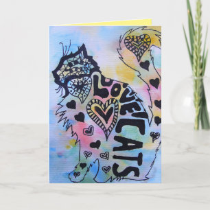 Love Cats Kat Aquarel en Ink Verjaardag Kaart