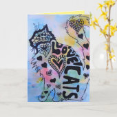 Love Cats Kitty Aquarelle et Encre Carte d'anniver (Fleur jaune)