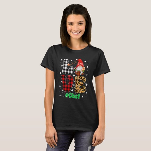 Love Chef Gnome Christmas Leopard Plaid Xmas Pajam T-shirt (Voorkant volledig)