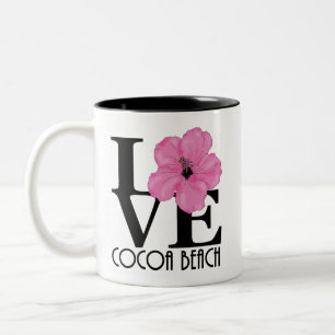 LOVE Cocoa Beach roze Hibiscus 11oz Tweekleurige Koffiemok