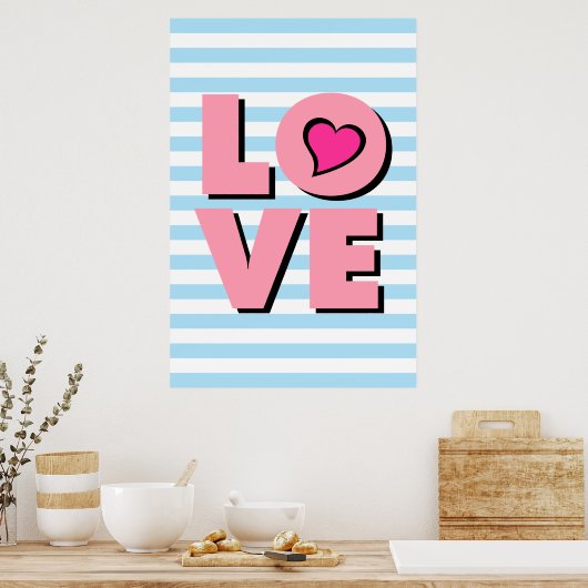 LOVE, coeur rose, poster de typographie, t-shirt, (Cuisine)