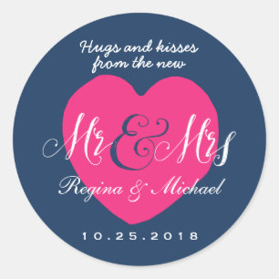 Love Coeur Script Mr et Mme Wedding Favor Sticker