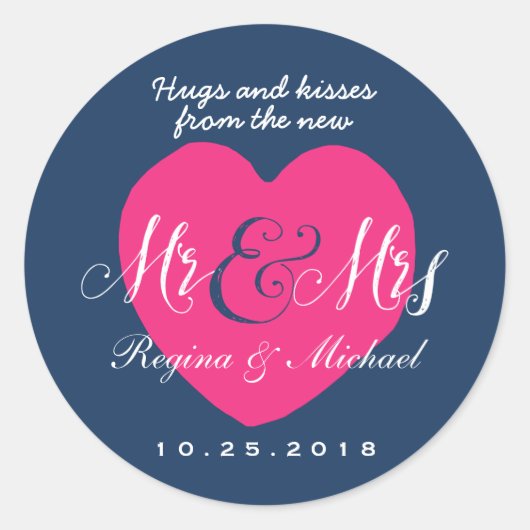 Love Coeur Script Mr et Mme Wedding Favor Sticker (Devant)