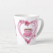 Love Coffee Pink Flowers Heart Latte Mok (Rechterhoek)