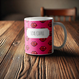 Love Coffee Red Lips Valentijnse Kusses Pattern Koffiemok