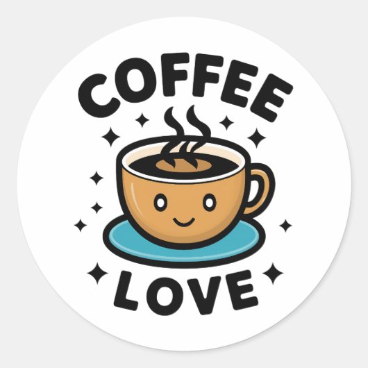 Love Coffee Ronde Sticker (Voorkant)