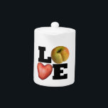 LOVE Collection Coeur Pomme de terre Teapot<br><div class="desc">Art graphique pour végétariens et plus avec arrière - plan blanc sur théière en céramique blanche. Plateau de service,  tasse,  chemise et plus...  N'oubliez pas la collection entière avec pomme de terre,  pomme et grand lettrage noir.</div>