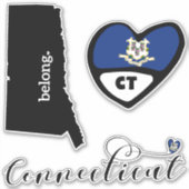 Love Connecticut, 3 Designs, Stickers Die Cut (Devant)